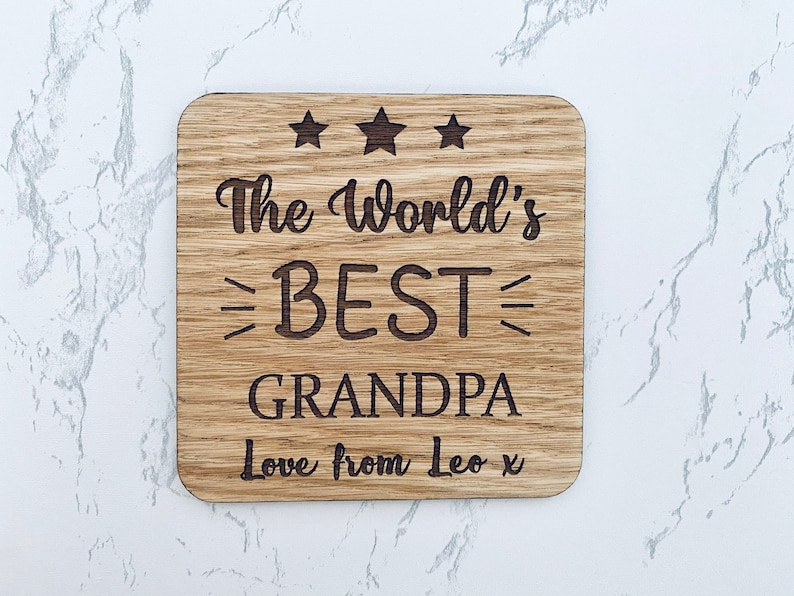 Personalized Wooden Coaster For Fathers Day Present Bespoke Gift for Dad Grandpa Daddy Grandad 