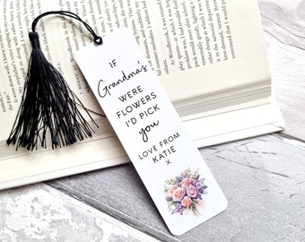 Grandma Bookmark, Personalised Gifts For Grandma, Mothers Day, Birthday Gift, For Her, Floral Gifts, Flowers, Bookmark For Her, Reading