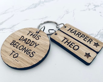 Personalised Wooden Keyring for Dad Grandad Grandpa Daddy Gift for Fathers Day Personalised Keepsake Gift This Daddy Belongs To.. For Him