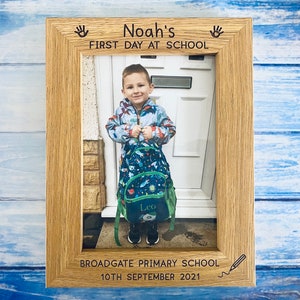 First Day Of School Photo Frame, Personalised Wooden Engraved Picture Frame, Childs New School, Starting Reception, Keepsake Gift Frame