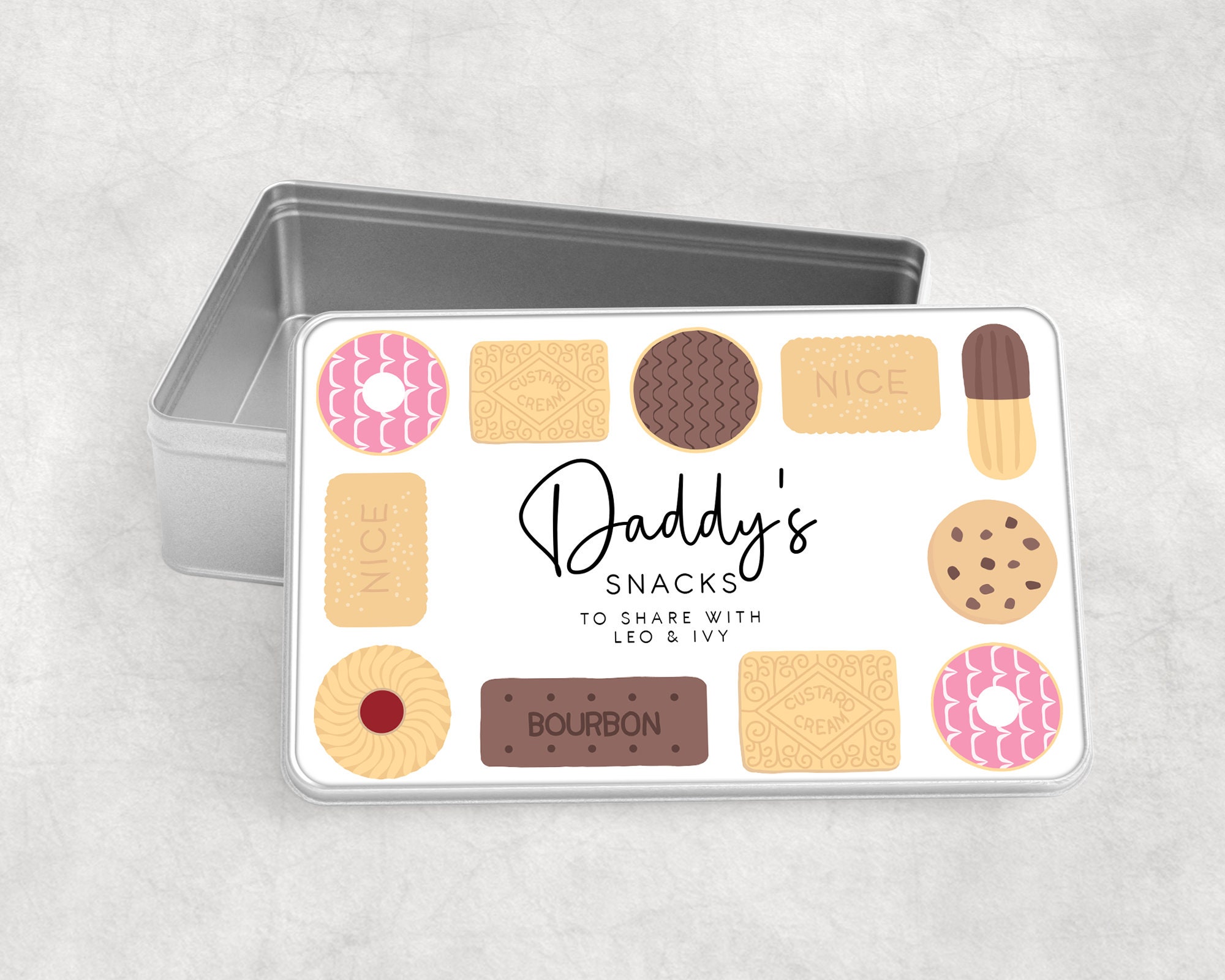 Personalised Grandads Treats Tin, Fathers Day Gifts For Daddy, Metal Biscuit Box, Grandads Biscuits, Treats, Snacks, Gifts For Him, Daddy
