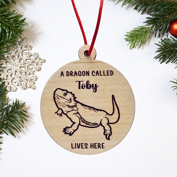 Bearded Dragon Bauble Personalised Christmas Pet Decoration, Wooden Engraved Xmas Gift For Animal Pet Lover, Christmas Lizard Ornament 2021