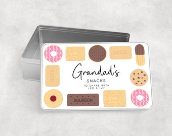 Personalised Grandads Treats Tin, Fathers Day Gifts For Daddy, Metal Biscuit Box, Grandads Biscuits, Treats, Snacks, Gifts For Him, Daddy