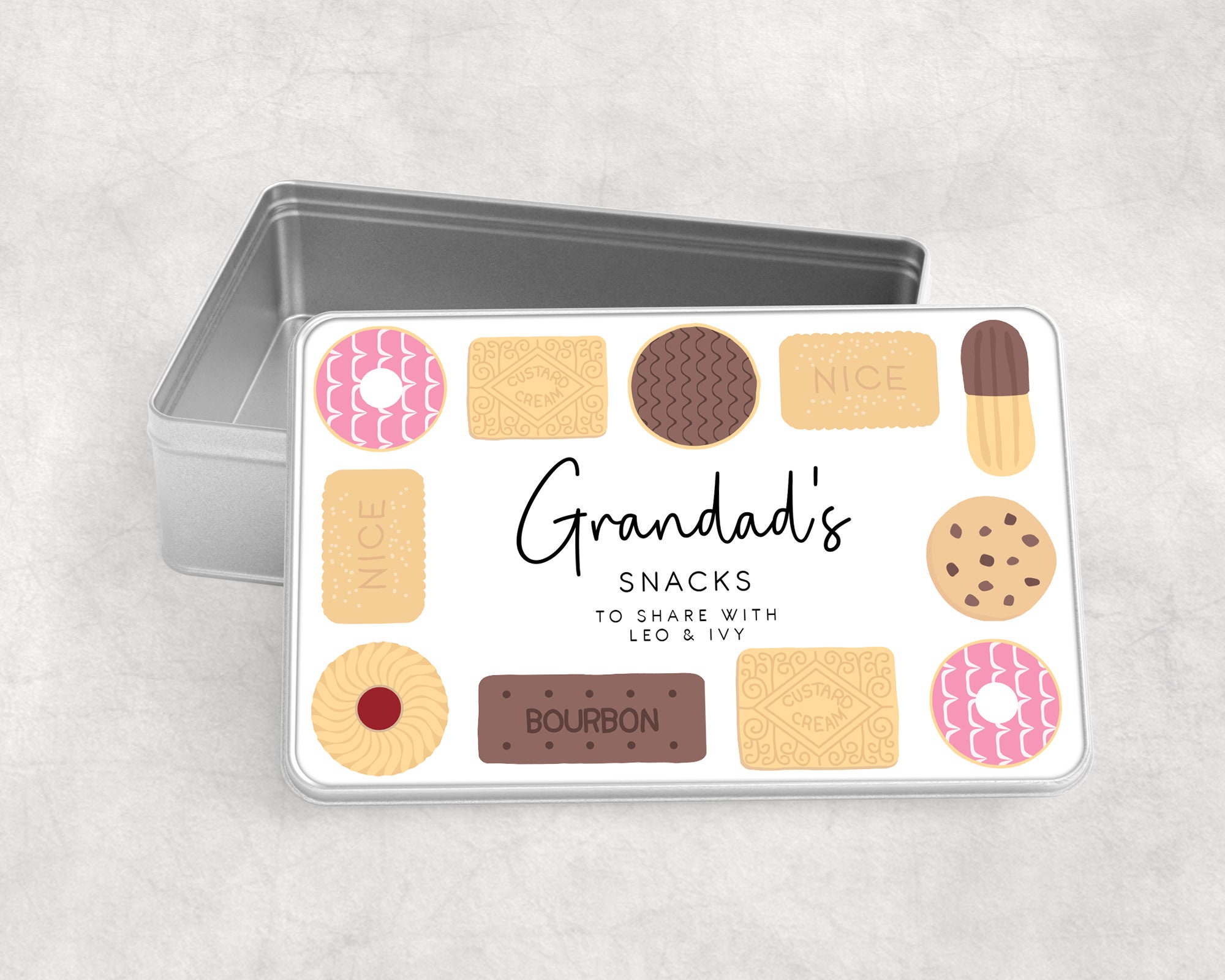 Personalised Grandads Treats Tin, Fathers Day Gifts For Daddy, Metal Biscuit Box, Grandads Biscuits, Treats, Snacks, Gifts For Him, Daddy