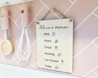 Personalised Child’s Play Kitchen Sign | Kids Kitchen Cafe Menu | Wooden Kitchen | Mud Kitchen Accessories | Playroom Decor Sign | Play Menu