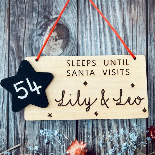 Personalised Christmas Countdown For Children, Xmas Sleeps Until Santa Plaque, Chalkboard, Engraved Personalized Gifts for Kids, Blackboard