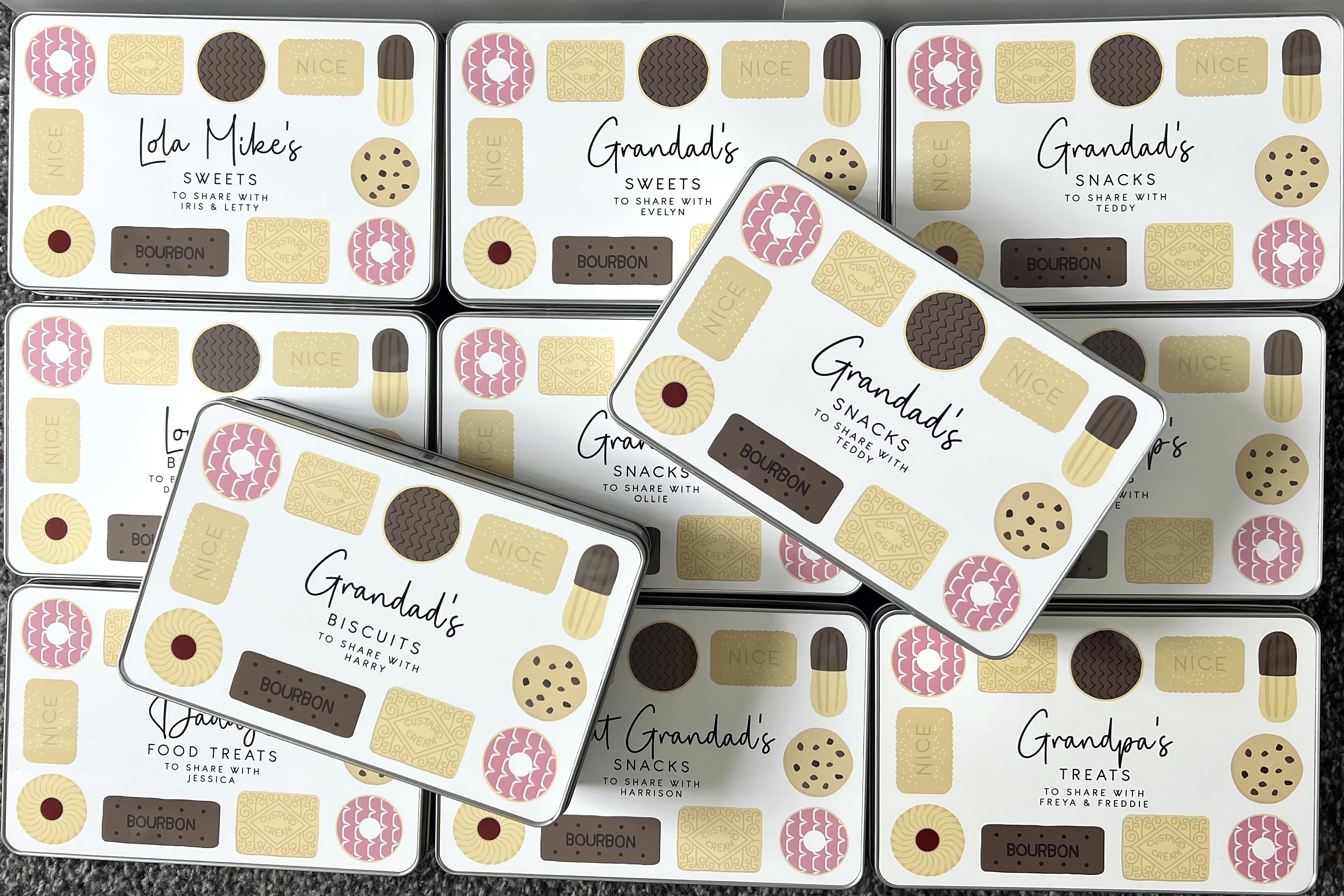 Personalised Grandads Treats Tin, Fathers Day Gifts For Daddy, Metal Biscuit Box, Grandads Biscuits, Treats, Snacks, Gifts For Him, Daddy