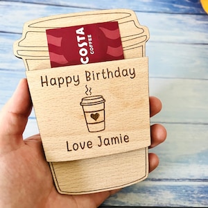 Porta carte regalo personalizzato per tazza di caffè, cioccolata calda, carta regalo per bevande calde, regalo di buon compleanno, per lui, per lei, Starbucks, Costa Coffee