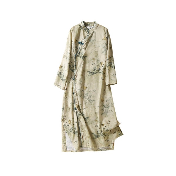 Fresh Print Loses Kleid - Leinen Kleid - Modern Cheongsam - Lockeres Qipao - Temperament Kleid - Cheongsam Kleid - Plus Seiten - Style Kleid