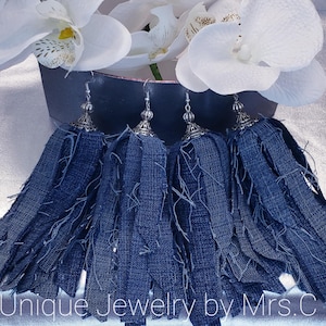 Demin Fringe Tassel Earrings