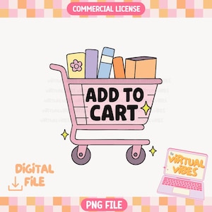 Add to Cart Book PNG | Pastel Shopping Cart Graphic | Cute Digital Download for Digital Journaling, Stickers, Book Lovers, Bookish Gifts