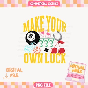 Crea la tua fortuna PNG - Clipart di gioco d'azzardo vintage, design a tema casinò, slot machine di Las Vegas, download digitale di portafortuna, poker retrò alla ciliegia