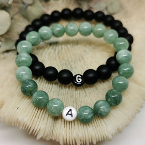 Set of 2 partner bracelets (1 Black Onyx & 1 Myanmar Jade)! Personalizable! Gift, pearl bracelet, friendship bracelet, couple bracelet