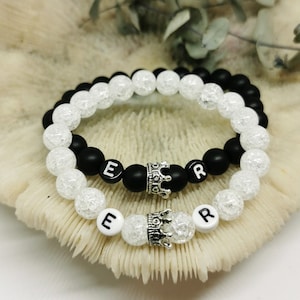2pcs SET partner bracelet with crowns and letters | Customizable! Pearl Bracelet, Friendship Bracelet, Couple Bracelet, Bracelets