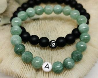 2er Set Partnerarmband (1 Black Onyx & 1 Myanmar Jade) !Personalisierbar! Geschenk, Perlenarmband, Freundschaftsarmband, Couplearmband