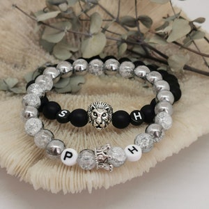 2pcs SET partner bracelet with crown and lion&#39;s head - Customizable! Pearl Bracelet, Friendship Bracelet, Couple Bracelet, Custom Bracelets