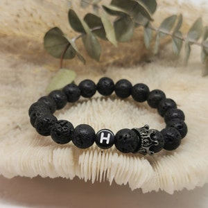 Pearl bracelet made of black lava stones and crown BEST gift idea for girlfriend Nazar, friendship bracelet, crown, gift, couple image 1