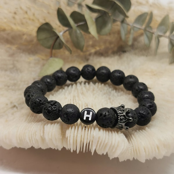 Bracelet de perles en pierres de lave noire et couronne| MEILLEURE idée cadeau pour petite amie | Nazar, bracelet d’amitié, couronne, cadeau, couple