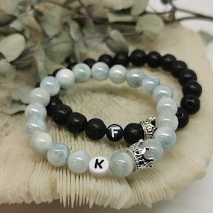 SET of 2 partner bracelets with crowns | Customizable! Pearl bracelet, friendship bracelet, couple bracelet, bracelets, couple gift, king, queen