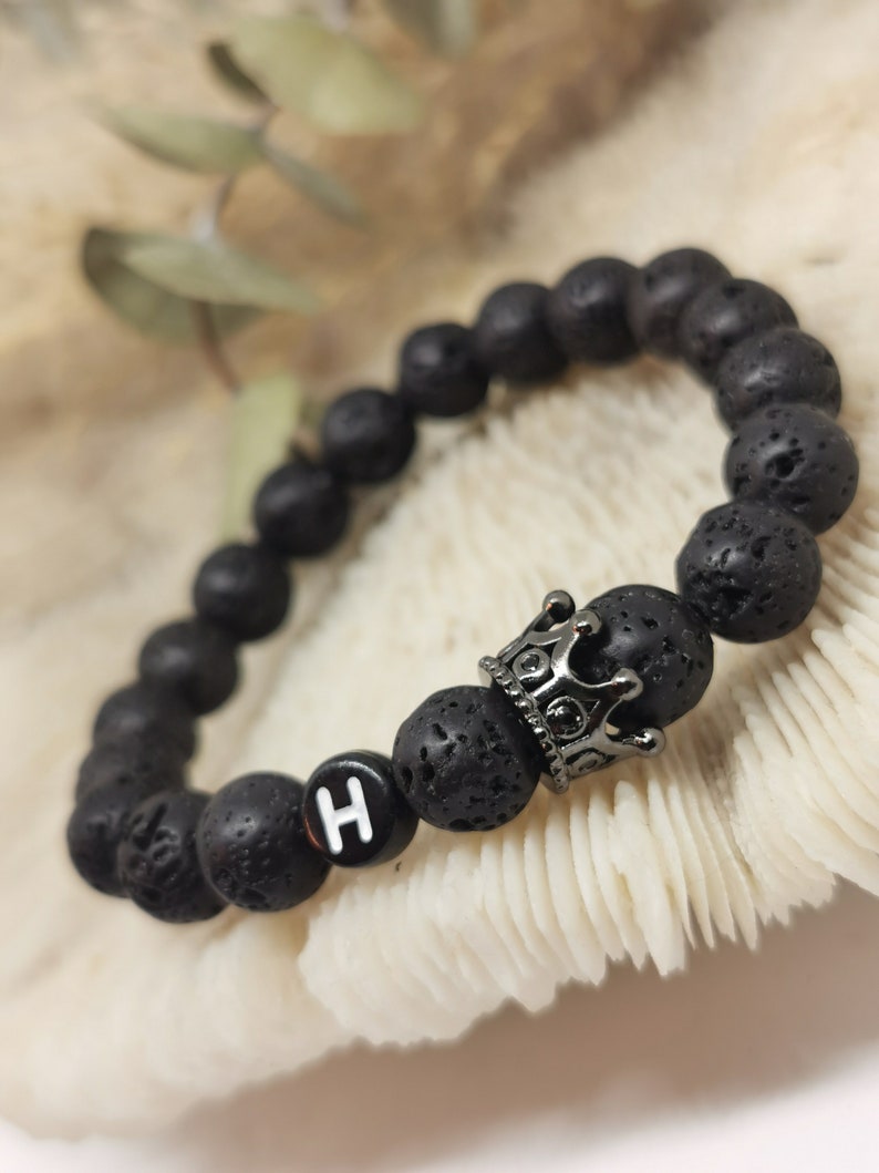 Pearl bracelet made of black lava stones and crown BEST gift idea for girlfriend Nazar, friendship bracelet, crown, gift, couple image 2