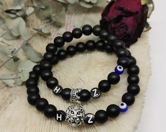 2er SET Lion Queen Partnerarmband ONYX! Personalisierbar! Perlenarmband, Freundschaftsarmband, Geschenkidee für Jahrestag, Valentinstag