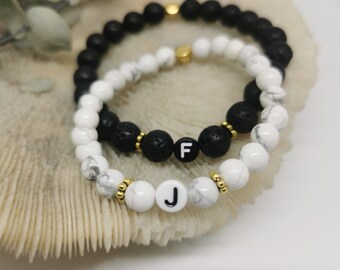 2x - partner bracelet made of lava and marble beads !Personalizable! Set, Bead Bracelet, Valentine's Day, Anniversary Gift Idea