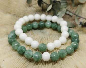 2pcs SET HOPE Bracelet partenaire (1 Jade Blanc & 1 Jade Myanmar) ! Personnalisable! Cadeau, Bracelet Perle, Bracelet Amitié, Bracelet Couple