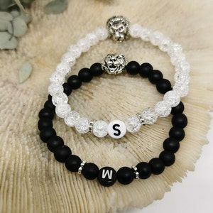 2x lion partner bracelet with letters! Customizable! Set, Pearl Bracelet, Friendship Bracelet, Anniversary Gift Idea