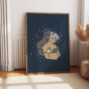 Art mural imprimable fille mystique | affiche | Feuilles et fleurs | Téléchargement instantané | Décoration d&#39;intérieur