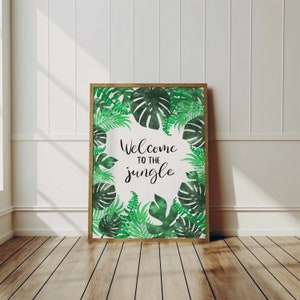 Benvenuti nella giungla - Stampa artistica da parete / Download immediato / Poster con piante / Tropicale / Foglie / Decorazione per la casa / Calligrafia