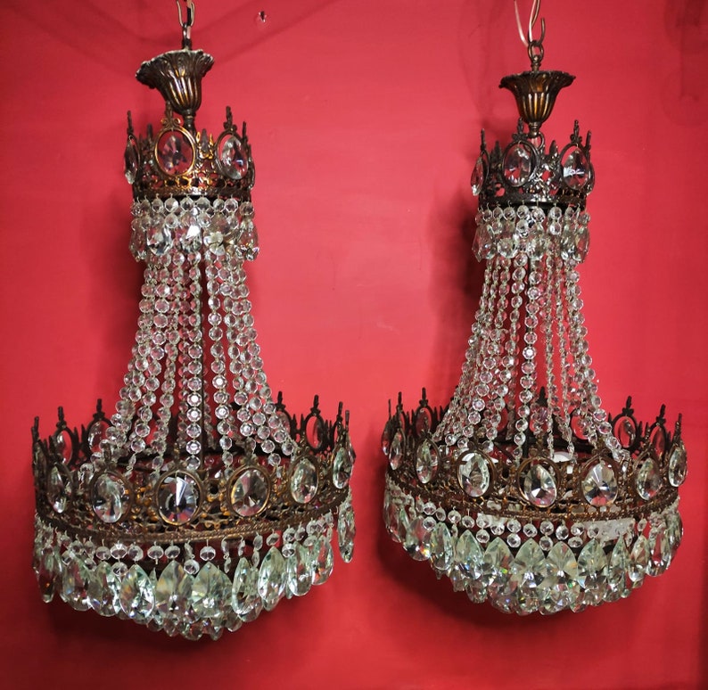 Antique Pair of Antique Vnt French Basket Style Crystal Etsy