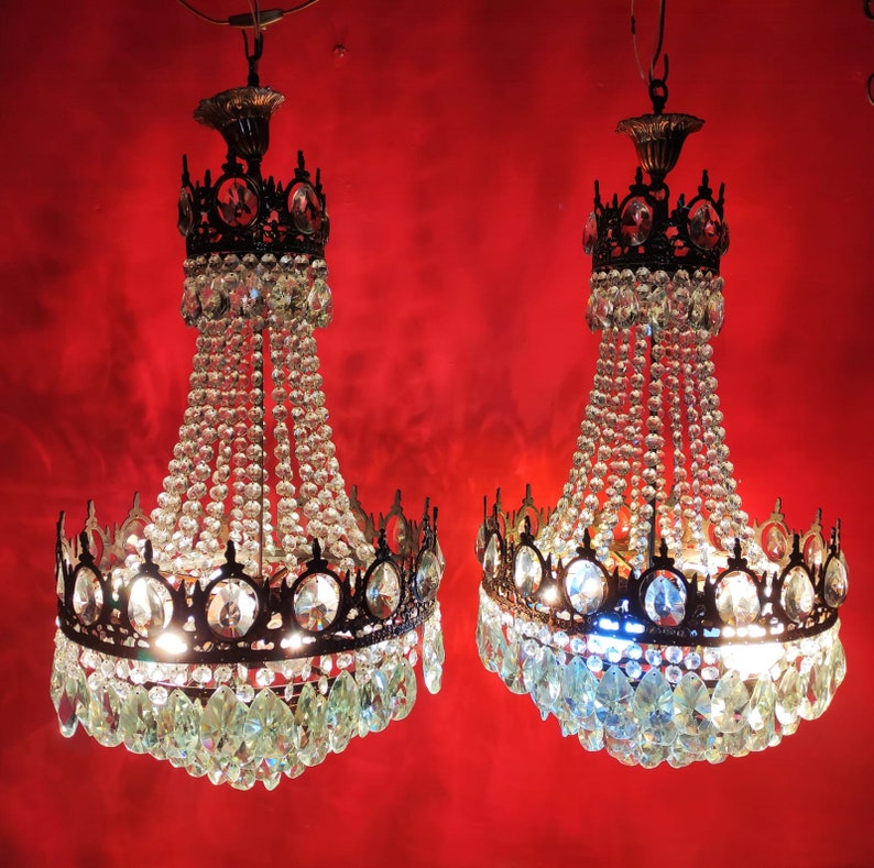 Antique Pair of Antique Vnt French Basket Style Crystal Etsy