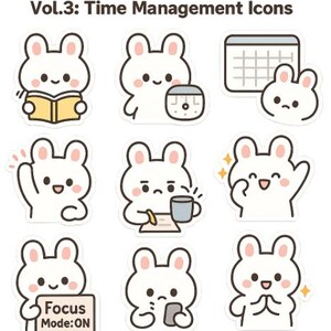 Hase Fokus Zeit Vol.3 | Kawaii Studium Planer Aufkleber PNG | Digitale Goodnotes Notizen Icons