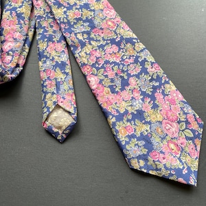 Liberty Necktie in Blue / Pink Floral (Tatum) - Liberty Tana Lawn Fabric Mens Tie, Wedding Tie, Grooms Tie, Classic Tie, Slim Tie