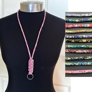 Liberty Fabric Cobra Knot Neck Lanyard for Key Holder, ID Card Holder in William Morris - Strawberry Thief Liberty Prints