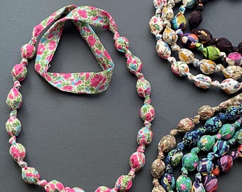 A Beautiful Liberty of London Fabric Beaded 32" Long Necklace | Lady's Necklace | Gift | Statement Necklace | Fabric Necklace
