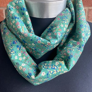 Liberty Infinity Scarf in Green Floral ( Donna Leigh ) - Liberty Tana Lawn Fabric Snood Scarf,  Circle Scarf, Cowl Scarf, Double Loop Scarf