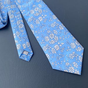 Liberty Necktie in Capel Light Blue Floral - Handmade Liberty Tana Lawn Fabric Men&#39;s Tie, Wedding Tie, Grooms Tie, Slim Tie, Skinny Tie