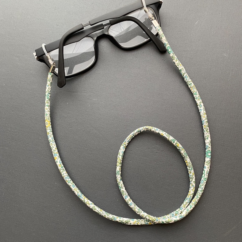 A Handmade Liberty Fabric Glasses Chain, Sunglasses Cord, Spectacles Holder Light Green Flowers