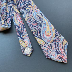Liberty Necktie in Navy Blue Paisley - Handmade Liberty Tana Lawn Fabric Men&#39;s Tie, Wedding tie, Grooms tie, Slim Tie, Skinny Tie