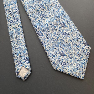 Liberty Necktie in Katie and Millie Blue, Liberty Tana Lawn Fabric Men&#39;s Tie, Wedding Tie, Grooms Tie, Classic Tie, Slim Tie, Skinny Tie