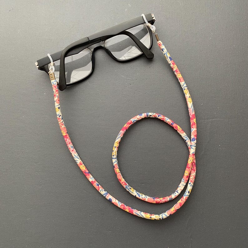 A Handmade Liberty Fabric Glasses Chain, Sunglasses Cord, Spectacles Holder Dusty Pink Flowers
