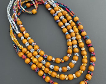 Handmade Liberty of London Fabric Beaded 32" Long Plaited Knot Necklace | Lady's Necklace | Gift | Statement Necklace | Beaded Necklace.