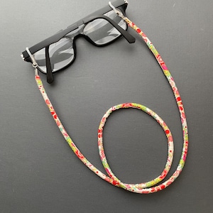 A Handmade Liberty Fabric Glasses Chain, Sunglasses Cord, Spectacles Holder Red / Green Flowers