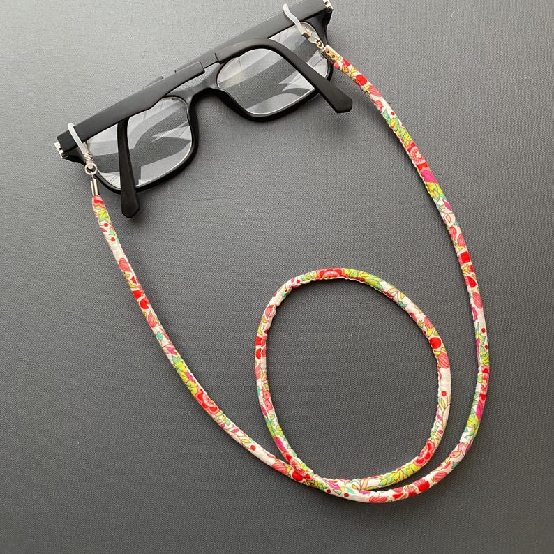 A Handmade Liberty Fabric Glasses Chain, Sunglasses Cord, Spectacles Holder Red / Green Flowers