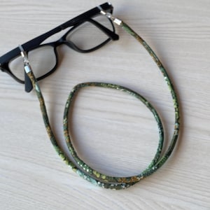 A Handmade Liberty Fabric Glasses Chain, Sunglasses Cord, Spectacles Holder Dark Green Flowers