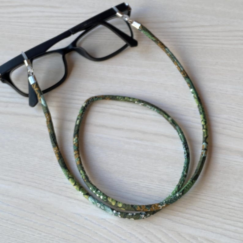 A Handmade Liberty Fabric Glasses Chain, Sunglasses Cord, Spectacles Holder Dark Green Flowers
