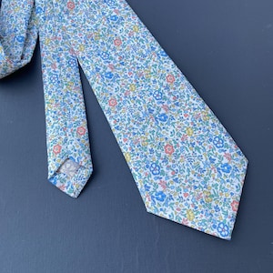 Liberty Tie in Katie & Millie Blue - Liberty of London Tana Lawn Fabric Men&#39;s Tie, Wedding Tie, Grooms Tie Floral Tie Slim Tie Skinny Tie