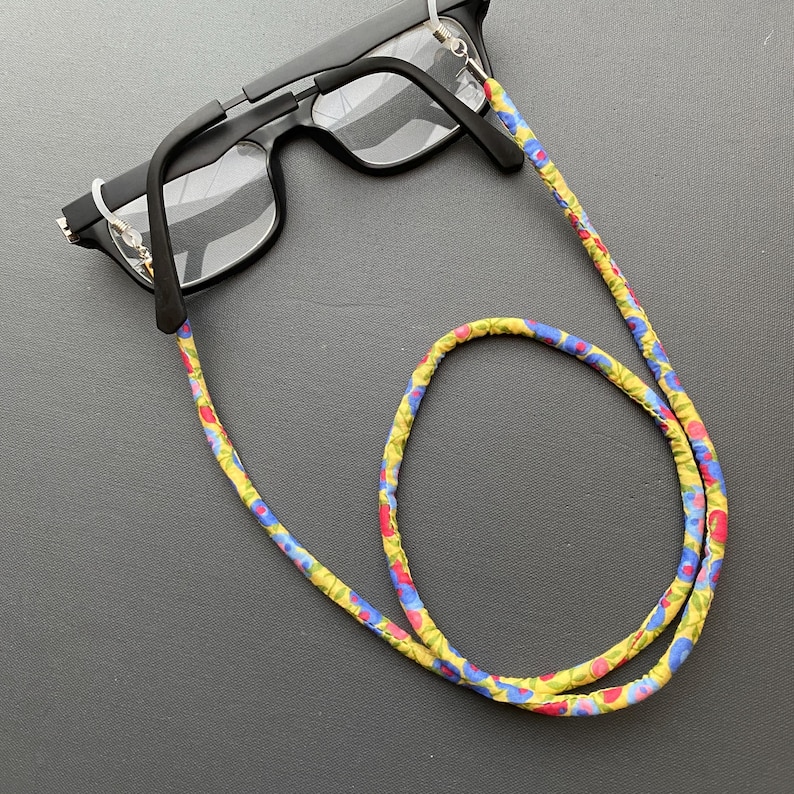 A Handmade Liberty Fabric Glasses Chain, Sunglasses Cord, Spectacles Holder Yellow Berry