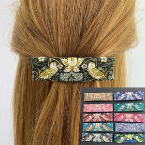 Liberty of London Fabric Covered Barrette | William Morris - Strawberry Thief | Women's Barrette | Liberty Hair Clip | Hair Barrette | Gift